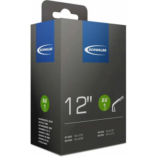 Schwalbe Fahrradschlauch AV1 45°, 12 Zoll, 40mm AV-Ventil, Kinderräder, Reifenbreite 47-62mm