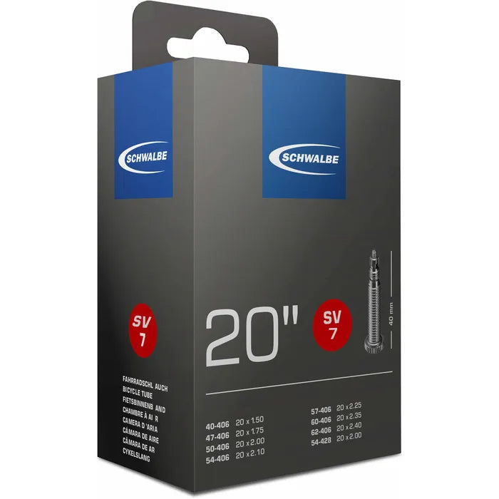 fahrradschlauch Schwalbe SV7, 20 Zoll 40mm SV-Ventil, Kinderräder, Reifenbreite 40-62mm
